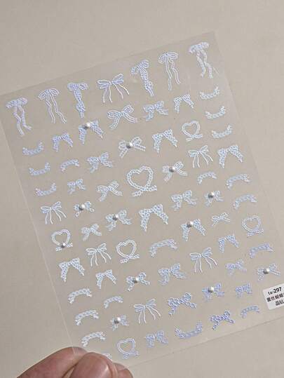 1个5D精致可爱蝴蝶结美甲贴纸 日式马卡龙小丝带自粘美甲贴纸 DIY美甲配件