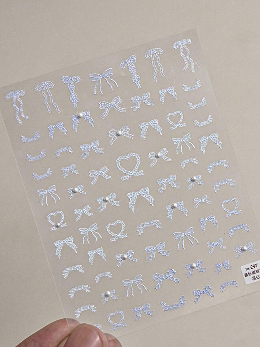 1个5D精致可爱蝴蝶结美甲贴纸 日式马卡龙小丝带自粘美甲贴纸 DIY美甲配件 - 淺藍色 - 查看 1
