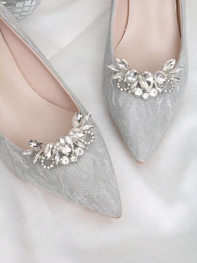 2pcs Detachable DIY Shoe Accessories, White & Gold Feather Wing Shaped Crystal Decor High Heel Shoe Clips, Fashion Elegant Shoe Clips For Women High Heels, Shoes, Sandals, Pumps, Bridal Wedding Shoes