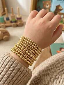 12 Stücke/Set Boho Bohemian Stil Mode beliebte goldene Perlen Armbänder elastische Armbänder für Kinder Mädchen als täglichen Schmuck Accessoire Geschenk - Gold - Übersicht 2