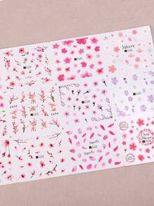 1张12款春季花卉美甲贴纸，水转印美甲贴花，包含樱花、花卉、小鹿、猫咪图案，女士美甲装饰 - 彩色 - 查看 6