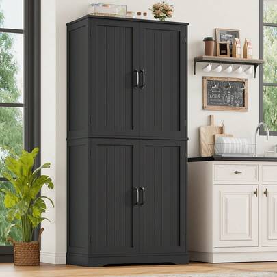 Keukenkast, 180 cm hoge kast, keukenbuffet, buffetkast met 4 deuren, eetkamerkast voor woonkamer, keuken, 180*80*40 cm