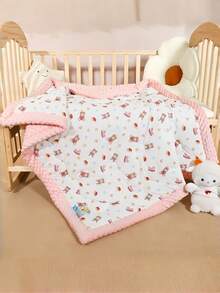 1pc Baby Blanket, Unisex Toddler Soft Bedding Blanket, Double Layer Polka Dot Backing, Infant Nursery Blanket With Soothing Animal Patterns - Multicolor - View 7