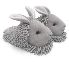 ofoot Pantuflas cálidas y peludas para mujer zapatos de animales lindos antideslizantes suela de goma impermeable overol conejo koala zorro búho gato león conejo gorila - Conejo gris. - Ver 9
