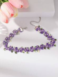 4件套女士精致蕾丝刺绣花朵颈链套装 - 彩色 - 查看 5