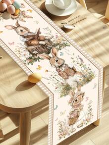 1pc Spring Easter Coffee Bunny & Floral Pattern Table Runner, 35*180cm Polyester Farmhouse Style Easter Table Runner, Easter Home Decor 2026 Kitchen Dining Table Decoration, Spring Holiday Decor - Multicolor - View 7