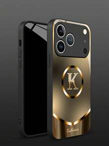 1pc Customizable Champagne Gold Rhinestone Letter Design Tempered Glass Phone Case, Compatible With IPhone 17 ProMax/17 Air/15/16 Pro/14 Plus/13 Pro/12 Pro Max/11/Xs Max/8/7/6 Plus, S24 Ultra/S25 Ultra, Compatible With Redmi NOTE13/14, Compatible With Redmi K40, Mi 11, Fashionable Business Custom, Best Gift For Family, Colleagues, Friends,International Version, Not The Domestic Version - Black - View 7