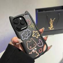スマホケース：猫耳耐衝撃性スマホケース、ペイントされたスマホケース、を使うに適したスマホケース、 17 ProMax、16 Plus、15、14、13、12と互換性のあるスマホケース - ブラック - チェックする 11