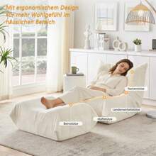Lazy Sofa With Rückenlehne Und Fußhocker, Relaxsessel, Weicher Teddyfell-Bohnensack-Bodenlesesessel, Bequemer Einzel-Bodensofa Für Wohnzimmer, Schlafzimmer, Arbeitszimmer, Apartment, Beige - Beige - View 3