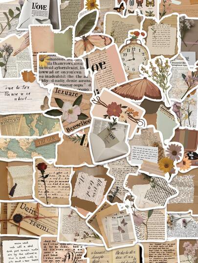 50pcs Retro Letter Sticker Aesthetic Yellowed Page Decal For Phone Case Laptop Luggage Guitar Skateboard Bicycle Helmet PVC HD Printing Sticker