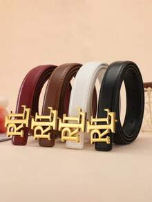 新款字母印花光滑扣环女士腰带，宽2.5厘米，独特、经典、时尚的皮革腰带。 - 彩色 - 查看 2