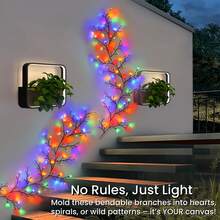1PC, USB Powered, Fairy Vine Lights, Artificial Willow Vine Climbing Wall Lights For Garden, Christmas Lights For Bedroom Wall, 96LED, 1.8m/5.9ft, 8 Lighting Modes, Indoor Outdoor Decor For Bedroom, Wedding, Holiday (Without Battery) - 豐富多彩的 - 查看 4