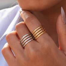 2pcs/1pc Geometric Line Open Ring, 18k Gold-Plated Stainless Steel Ring, Women's High-End Fashion Temperament Ring, 304 Stainless Steel Ring, Simple And High-End Style Personalized Jewelry Holiday Gift/Daily Matching Versatile Design, Suitable For Daily Gatherings And Parties, Perfect For Girlfriends And Wives To Wear - Multicolor - View 3