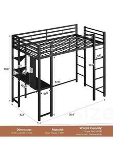 Marco de Cama Metálico, Marco de Cama de Metal Antideslizante,Marco de Cama de Plataforma Duradera, Fácil Montaje, Resistente y Duradero,Litera Base Cama Individual Marco Metal Economicas Tubo - Negro - Ver 2
