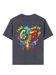 Tween Boy Colorful Paint "I WAS 6, NOW I'M 7" Creative 67 Print Tee, Suitable For Events, Casual Wear, Party, Birthday Gift For Boys, Birthday Party Celebration, Summer Top - Dark Grey - View 8