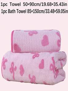 3/2/1件装提花心形蝴蝶结珊瑚绒柔软速干面巾/手巾,适用于浴室、酒店、健身房、旅行、送礼、沙龙、运动、户外、海滩、学校、返校季、旅行配件、家居用品 - 粉色 - 查看 6
