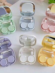 Estojo colorido Portátil com Espelho para Lentes de Contato   barato para Viagem  feminino - Multicolorido - Visão 2