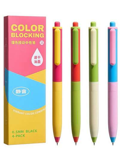 1 Set Colorblock Push-Button Ballpoint Pens, High-Quality Stationery For High School And College Students, Suitable For Back To School, Learning, And Note-Taking