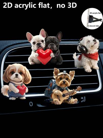 1/2pcs Creative Cute Puppy Car Air Vent Fragrance Decor Clip, Car Air Freshener, 2D Acrylic Flat Puppy Decor (Includes Fragrance Pad)
