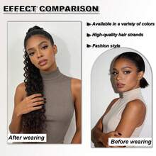 1件装合成卷曲马尾假发夹式接发，橙色自然波浪假发片，女士适用 - 彩色 - 查看 4