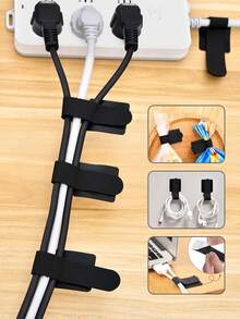 30pcs Cable Management Magic Hook And Loop Ties, Computer Cable Bundlers, Desktop Cable Organizer, Wire Routing Fixing Straps - Black - View 1
