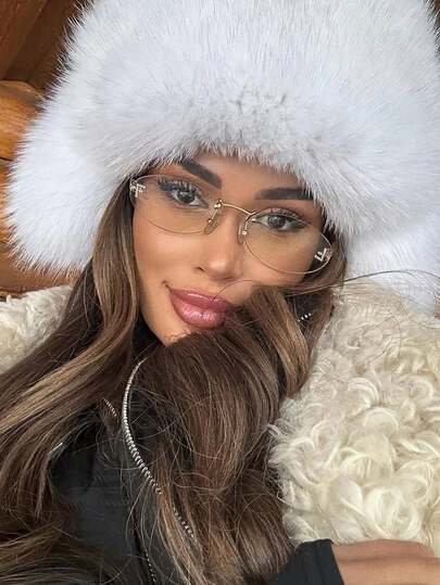 1pc Fashionable Oval Frameless Fashion Glasses, Retro Style Versatile Eyewear For Women