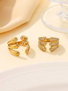 Bộ 2 chiếc nhẫn hở bằng thép không gỉ sang trọng, mạ vàng, thích hợp cho nữ giới đeo hàng ngày hoặc làm quà tặng. - Vàng - Xem 3