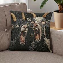 1PC 17.7 X 17.7 Inch Single-Sided Throw Pillowcase, 2D Printed Screaming Goat Pattern, Modern Style, Zip Closure. For Use With Plain Print Design, No Embroidery, No Insert Included. Room Decor Room Essentials Decirations For Bedroom Funny Gifts Spring Home Decor - Black - View 3