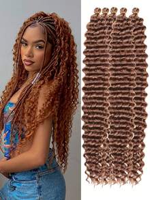 Peluca de ganchillo de onda profunda de 30 pulgadas, extensiones de cabello rizado sintético de ganchillo largas - Multicolor - Ver 50