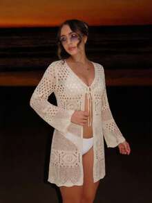 Women's New Casual Knit Dress And Cardigan Set, Suitable For Beach Vacation - Apricot - View 1