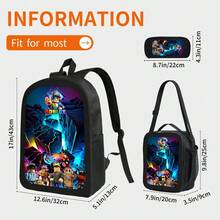 3pcs  Characters Adventure Large Capacity travel backpack Perfect for School, Travel, and Everyday Use Back-To- Gift, Tablet Compartment - Schwarz - Übersicht 5