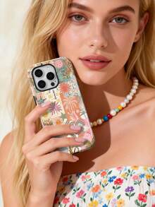 1pc Retro Summer Patchwork Palm Tree, Starfish, Shell Pattern Glossy 2-In-1 Filmstrip Phone Hard Case Compatible With Samsung/Compatible With IPhone 11/12/13/14/15/16/17 Pro Max - Multicolor - View 3