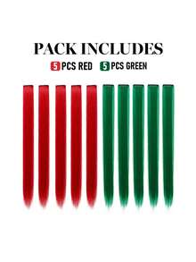22 pulgadas 10 piezas extensiones de cabello con clips de color rojo y verde brillante para mujer, adecuadas para peinados diarios/de fiesta/de vacaciones - Color Piano - Ver 6