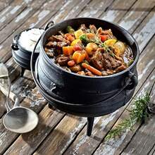LIVINGANDHOME Cast Iron Cauldron With Lid For Outdoor Camping - Black - View 6