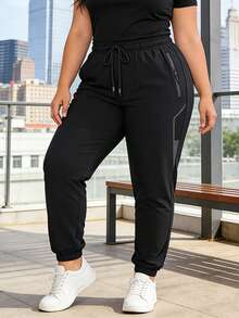 Pantalones deportivos con cordón para mujer de talla grande, pantalones jogger casuales de verano de seda de hielo transpirable y cintura elástica, pantalones cómodos para ciclismo y pantalones de chándal para correr - Negro - Ver 7