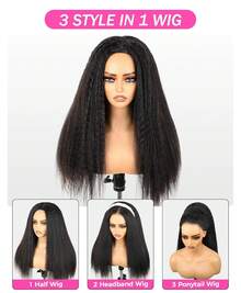Wear And Go Glueless Wigs Human Hair 3 In 1 Half Wig Drawstring Kinky Straight Glueless Wigs Human Hair  Half Wig Human Hair Glueless Wigs Upgrade 3 IN 1 Half Wig With Drawstring Seamless Clip Ins Flip Over Kinky Curly Human Hair No Glue No Lace For Women 200% Density 14 16 28 30 Inch,22 26 Inch Deep Wave Lace Front Wigs Human Hair Glueless Wigs Human Hair Pre Plucked Pre Cut 13x4 13x6 Lace Frontal Wear And Go Wig For  Women 200% Density With Natural Hairline - Natural Black - 查看 6