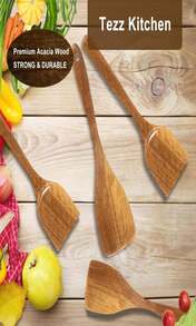 Wooden Spatulas, 2 PCs Natural Acacia Wooden Cooking Utensils Set For Non-Stick Pan Kitchen Tool, Flipping And Wok Spatula, Wooden Spoons &Amp; Spurtle For Cooking - ColorA - 查看 6