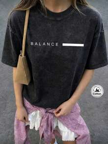Y2K 超大宽松版型男女通用T恤，做旧扎染黑色面料，字母印花，适合春夏休闲穿着 - 黑色 - 查看 8