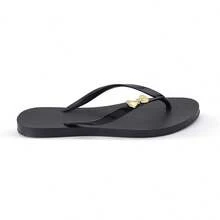 Women's Flip-Flops, Simple, Basic, Traditional, Women's Sandals, Casual, Lightweight, Comfortable, Inexpensive, For Everyday Use, At Home, Beach, Bathing, Basic, Rubber, PVC, And Flexible, Non-Slip, Waterproof, Water-Resistant Sole, Soft Sole, Practical, Inexpensive, Cost-Effective, Summer Promotion, Pool, Travel, Vacation/Summer, White, Black, Beige With Pink, Thin Straps, Light - 8.04-CH 黑色帶弓 - 查看 2