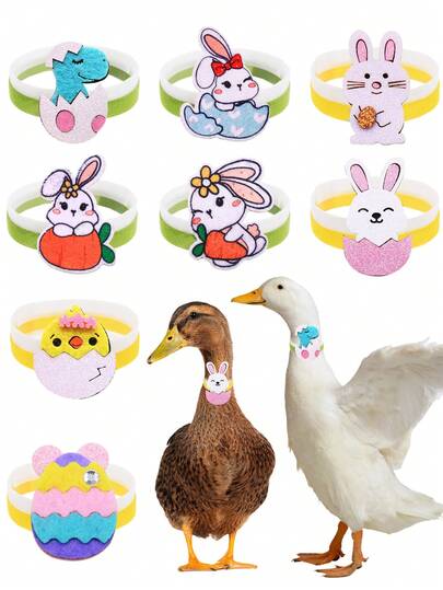 1件经典黄绿色复活节家禽装饰配件，适用于鸡、鸭、鹅等家禽的颈部魔术贴装饰，尺寸可调节，可作为兔子和复活节彩蛋的装饰元素，也可用于抑制公鸡啼叫。可重复使用。