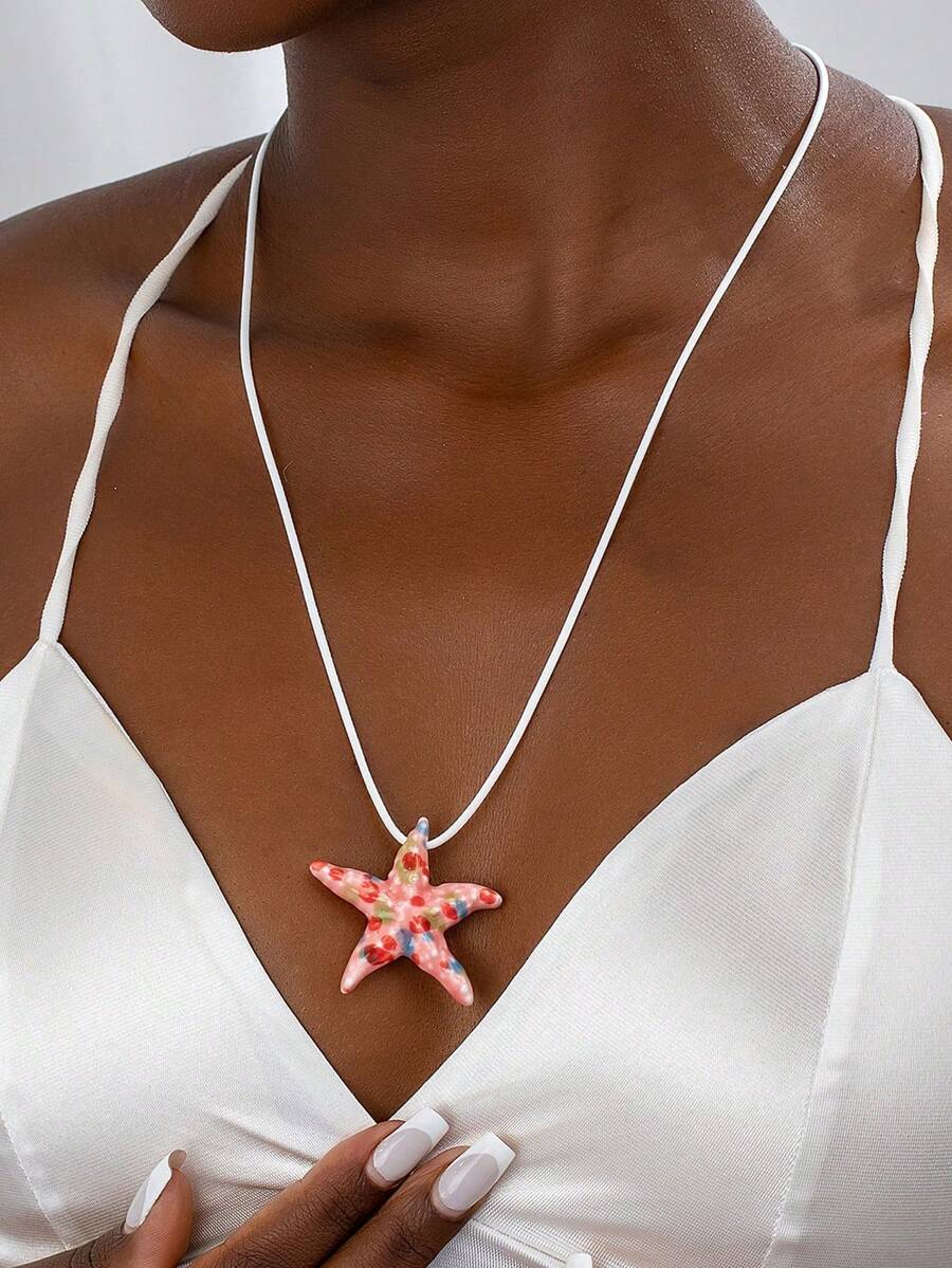 1件手工海滩海星吊坠项链（形状和颜色随机） - 彩色 - 查看 1