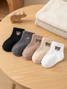 5 Pairs/Set Cute Bear Pattern Casual Elastic Mid-Calf Socks For Baby Boys, Suitable For Autumn/Winter - Multicolor - View 2