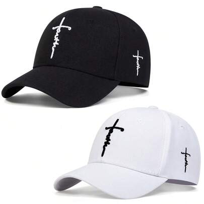 2pcs Men's Letter & Cross Embroidered Baseball Cap, Street Fashion Hat, Outdoor Sun Protection Casual Cap For Spring, Autumn, Travel, Beach