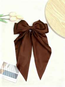 1个超大缎面蝴蝶结发夹，女士/女孩适用，特大丝绸蝴蝶结发饰，法式贝雷帽风格，可爱美观，适合情人节、婚礼、派对、日常佩戴（棕色），女士发饰，头部饰品，爪夹，发夹，发卡 - 深咖色 - 查看 5