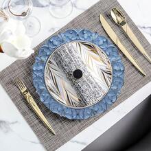 13\ Antique Blue Charger Plates, Set Of 6 Plastic Textured Chargers For Dinner Plates With Embossed Rim, Table Décor, Party, Wedding, Holiday - FD04BL - View 3