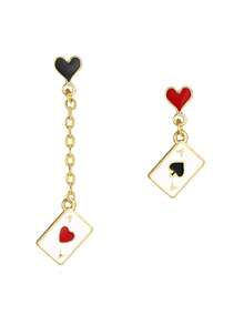 1 Pair Women's Fashion Asymmetric Black & Red Heart Shaped Playing Card Chain Dangle Earrings - Multicolor - View 7