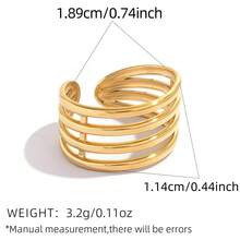 2pcs/1pc Geometric Line Open Ring, 18k Gold-Plated Stainless Steel Ring, Women's High-End Fashion Temperament Ring, 304 Stainless Steel Ring, Simple And High-End Style Personalized Jewelry Holiday Gift/Daily Matching Versatile Design, Suitable For Daily Gatherings And Parties, Perfect For Girlfriends And Wives To Wear - Multicolor - View 6