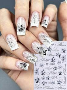 2 miếng dán móng tay hình chữ cái Ink Lily, họa tiết chữ cái trang nhã, tự dính, dụng cụ làm móng DIY dành cho nữ. - màu đen - Xem 3