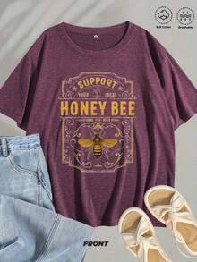"Support Local Beekeepers" Vintage Bee & Hive Print Tee | Soft Blended Crewneck For Nature Lovers, Casual Summer & Beekeeping Events | Comfy, Machine Washable - 酒紅色 - 查看 3