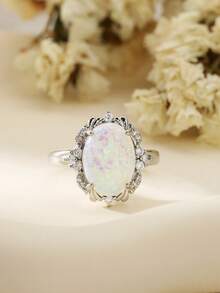 1 pièce de bague de luxe et raffinée pour dames, inspirée de l'opale avec incrustation de zircone. Polyvalente pour un port quotidien, convient à toute occasion. Parfait comme cadeau pour les amis ou les proches - bague de luxe - Voir 16